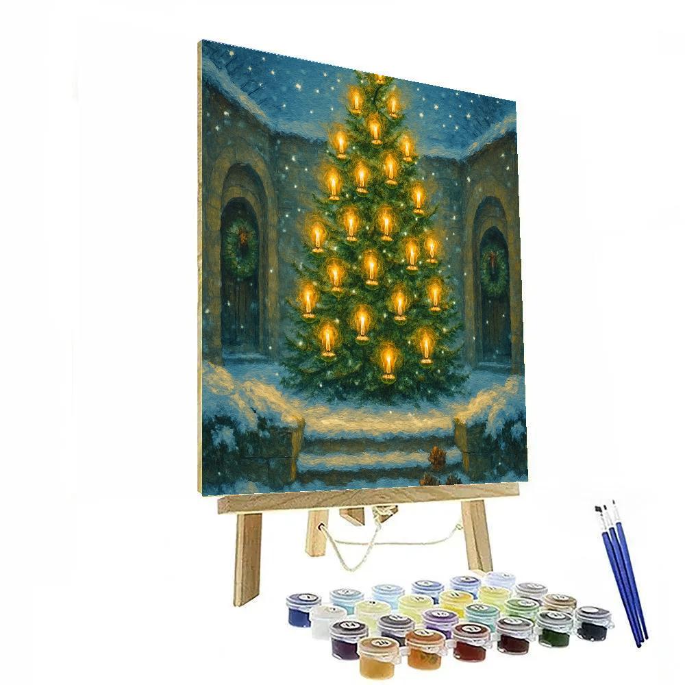 Candlelit Tree In A Snowy Courtyard DIY paint by numbers