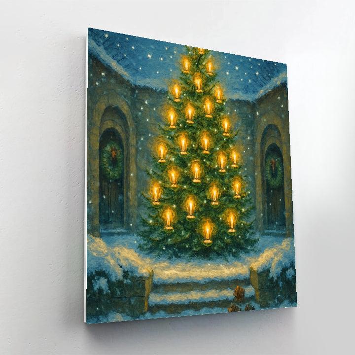 Candlelit Tree In A Snowy Courtyard DIY paint by numbers