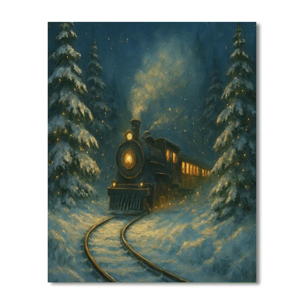 Winter Train Through The Fir Tunnel Numbered painting kits