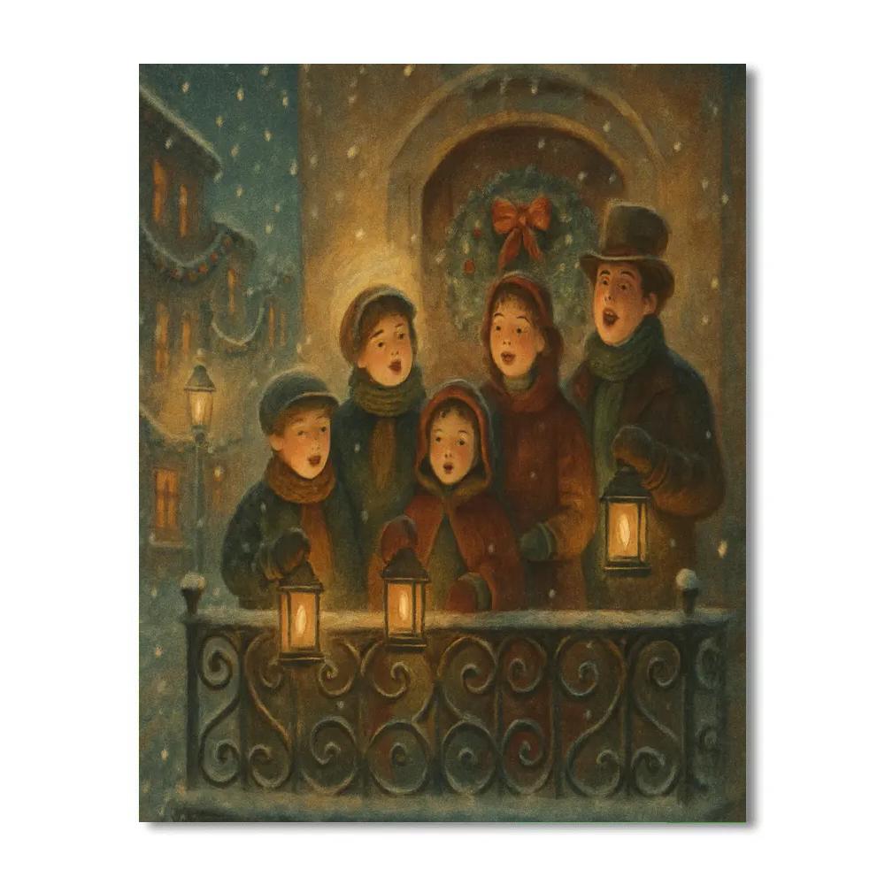 The Frosted Balcony Carolers Paint by numbers kits