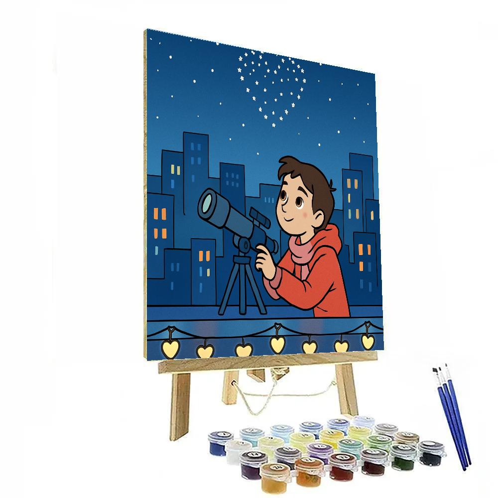 Rooftop Telescope Valentines Day Moment paint by numbers