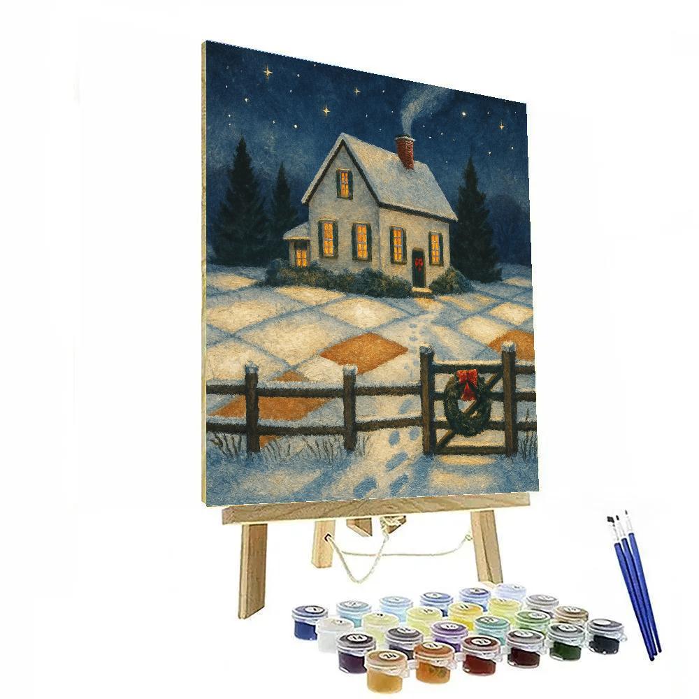 Snowy Farmhouse With Quilted Light Fields Paint by numbers kits