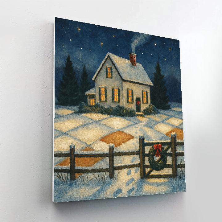 Snowy Farmhouse With Quilted Light Fields Paint by numbers kits
