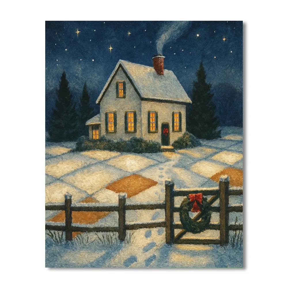 Snowy Farmhouse With Quilted Light Fields Paint by numbers kits