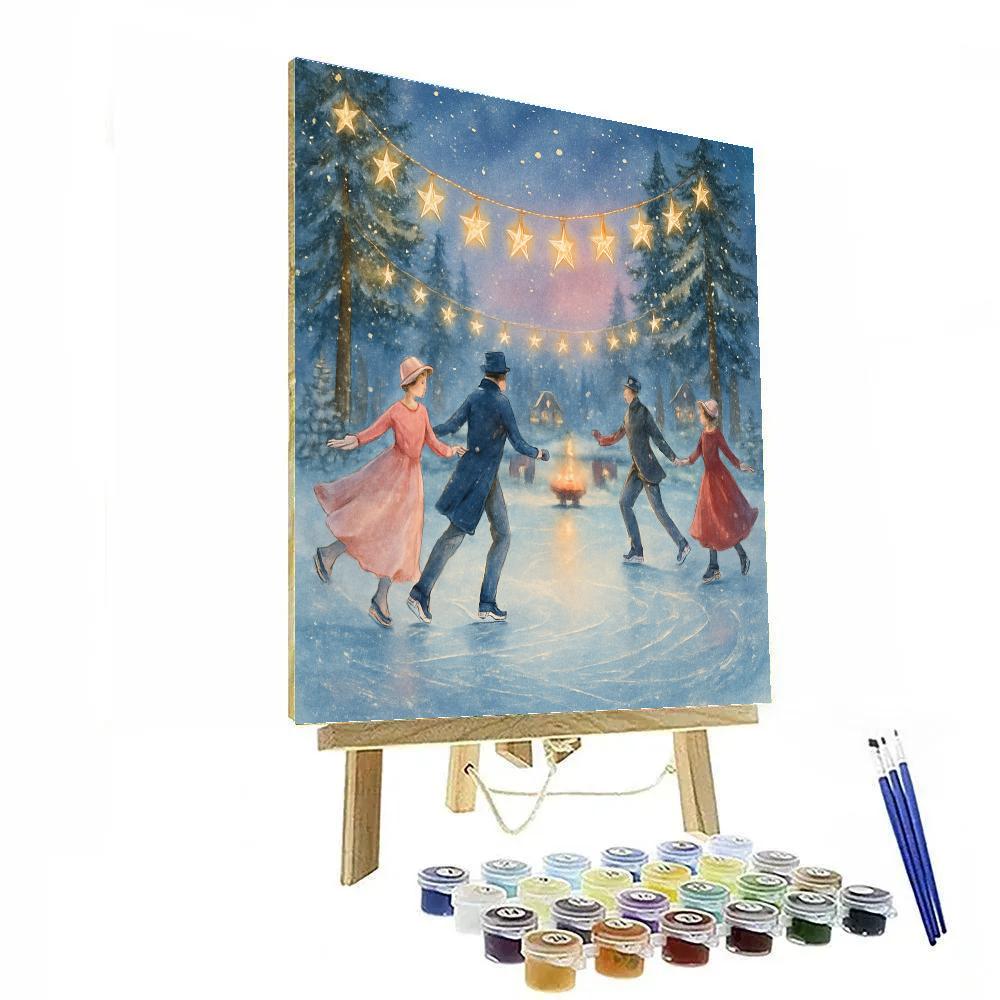 Ice Skaters Under Hanging Star Garlands painting number kit
