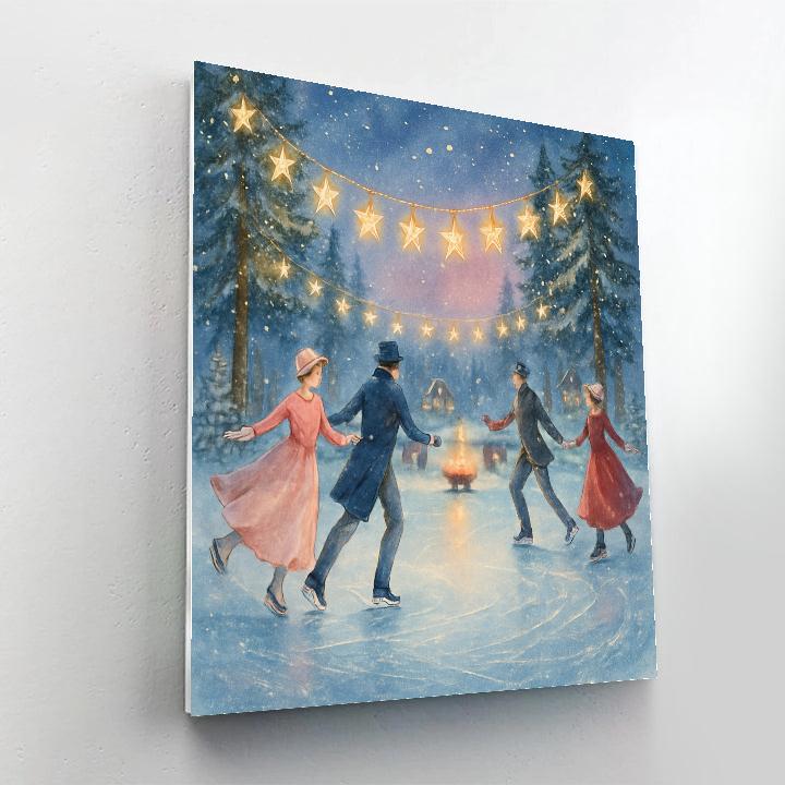 Ice Skaters Under Hanging Star Garlands painting number kit