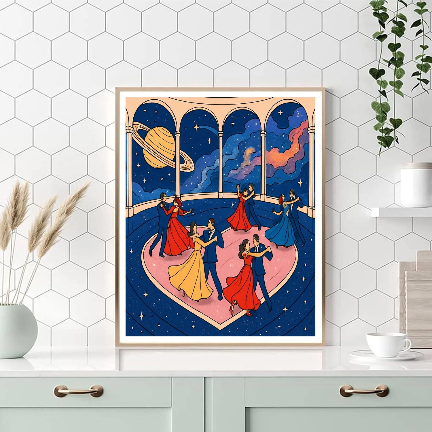 Cosmic Dance Hall Valentines Day Gala paint by color