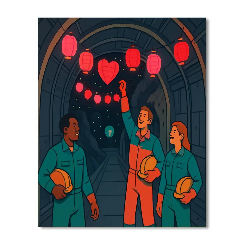 Asteroid Mine Valentines Day Lanterns paint by number