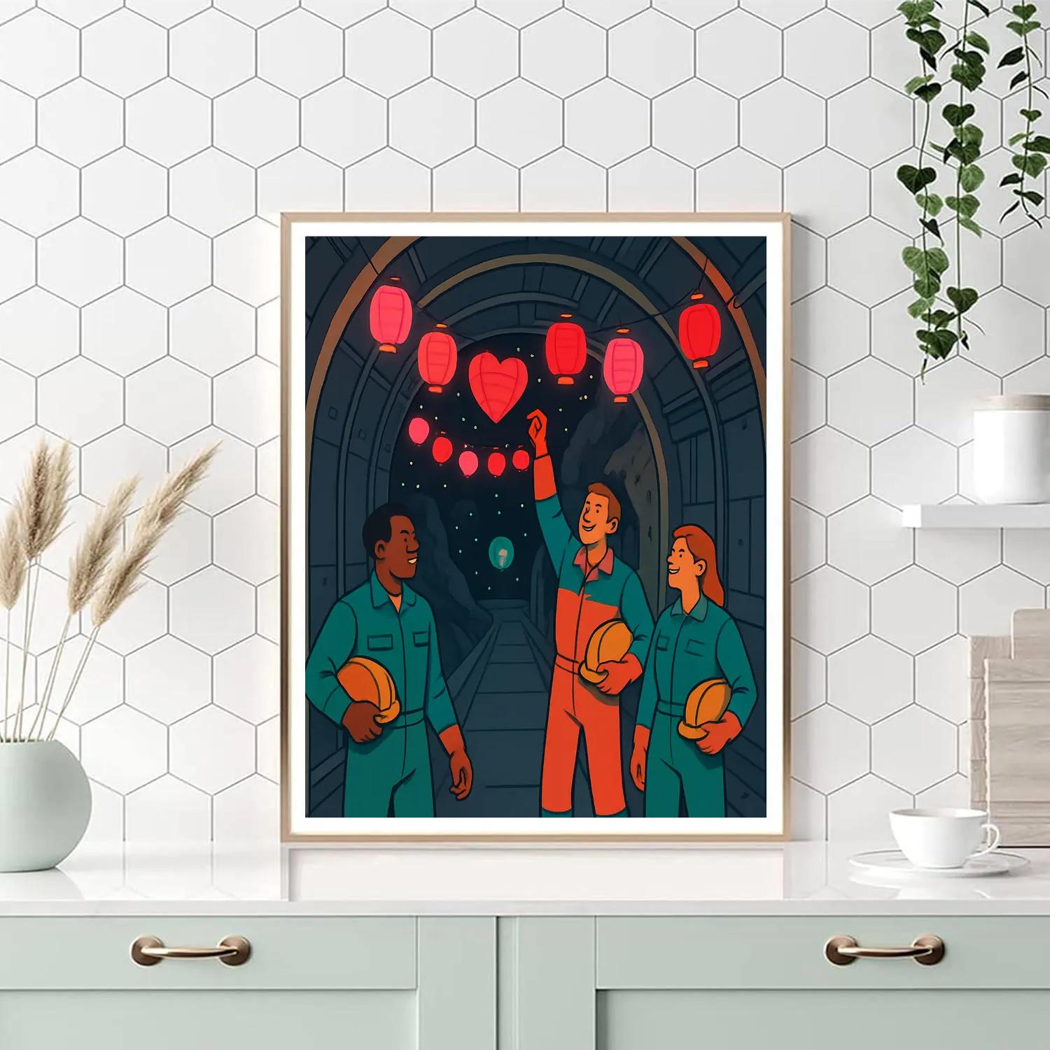 Asteroid Mine Valentines Day Lanterns paint by number