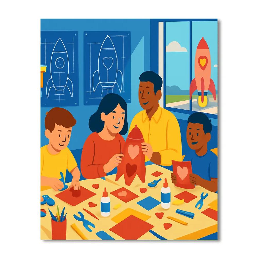 Rocket Workshop Valentines Day Card Factory Number painting