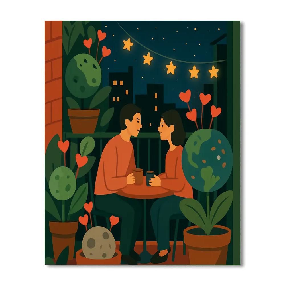 Space Garden Balcony Valentines Day Evening Paint by numbers kits