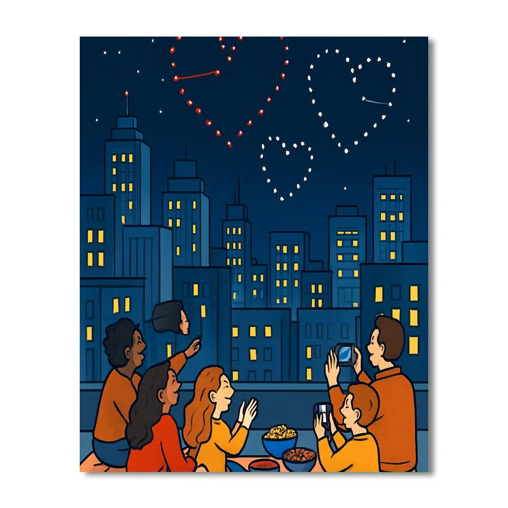 City Rooftop Valentines Day Drone Show Number painting