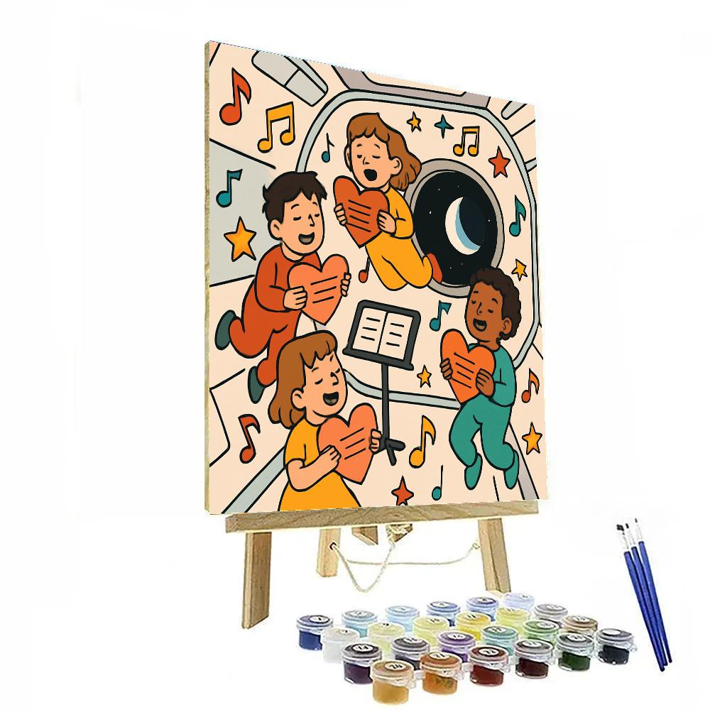 Space Choir Kids Valentines Day Rehearsal Painting by numbers kit