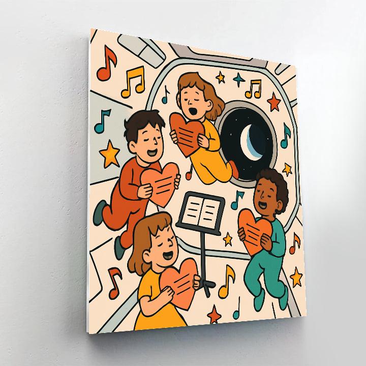 Space Choir Kids Valentines Day Rehearsal Painting by numbers kit