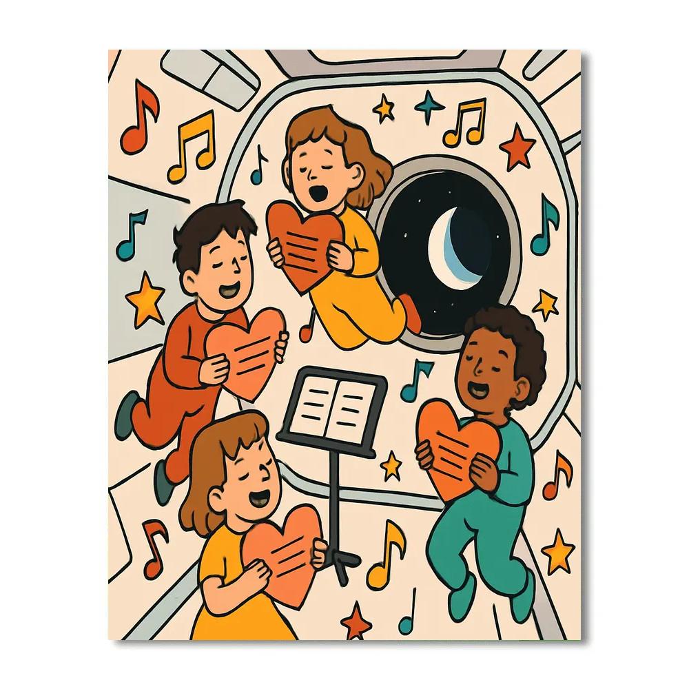 Space Choir Kids Valentines Day Rehearsal Painting by numbers kit