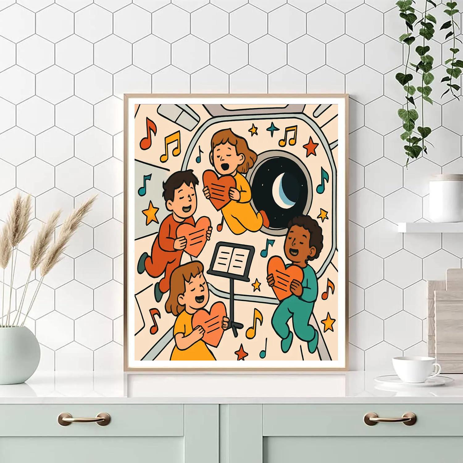 Space Choir Kids Valentines Day Rehearsal Painting by numbers kit