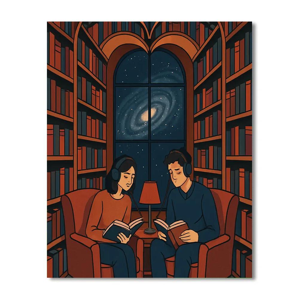 Valentines Day Cosmic Library Date Nook Paint by numbers art