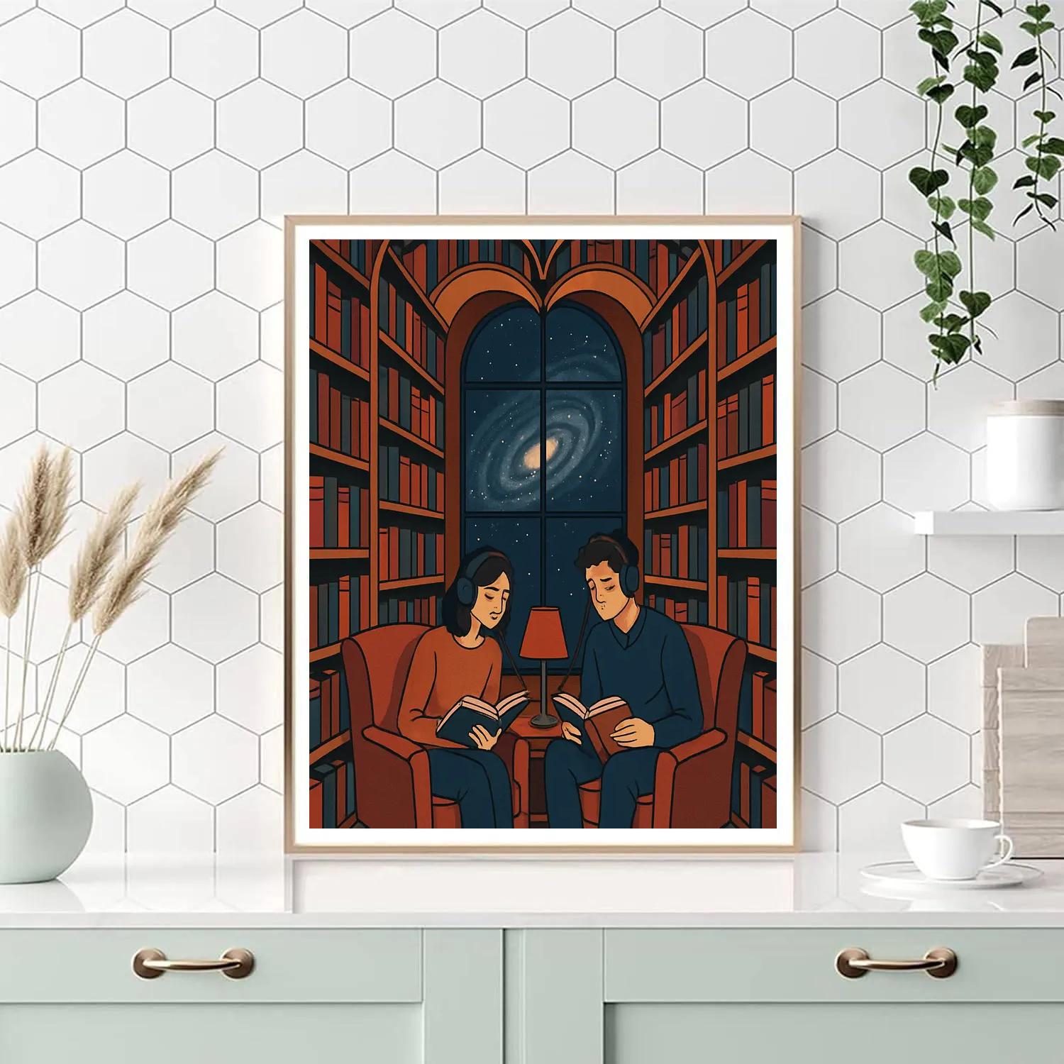 Valentines Day Cosmic Library Date Nook Paint by numbers art