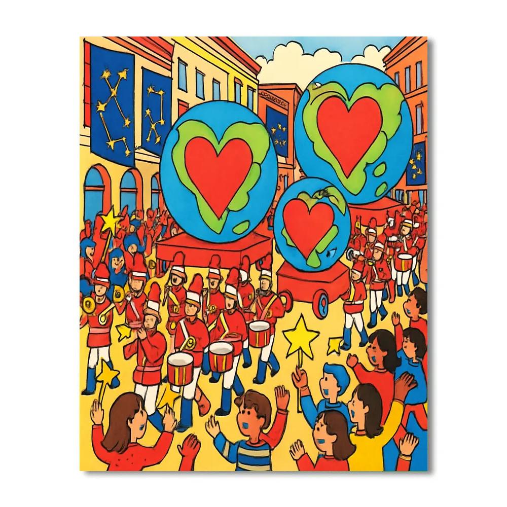 Valentines Day Planet Parade Street Festival DIY paint by numbers