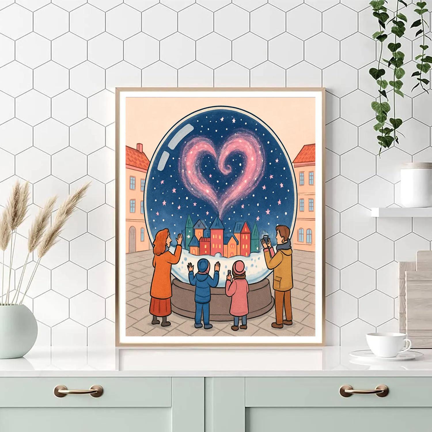 Snow Globe Valentines Day Galaxy Dome Paint by numbers art