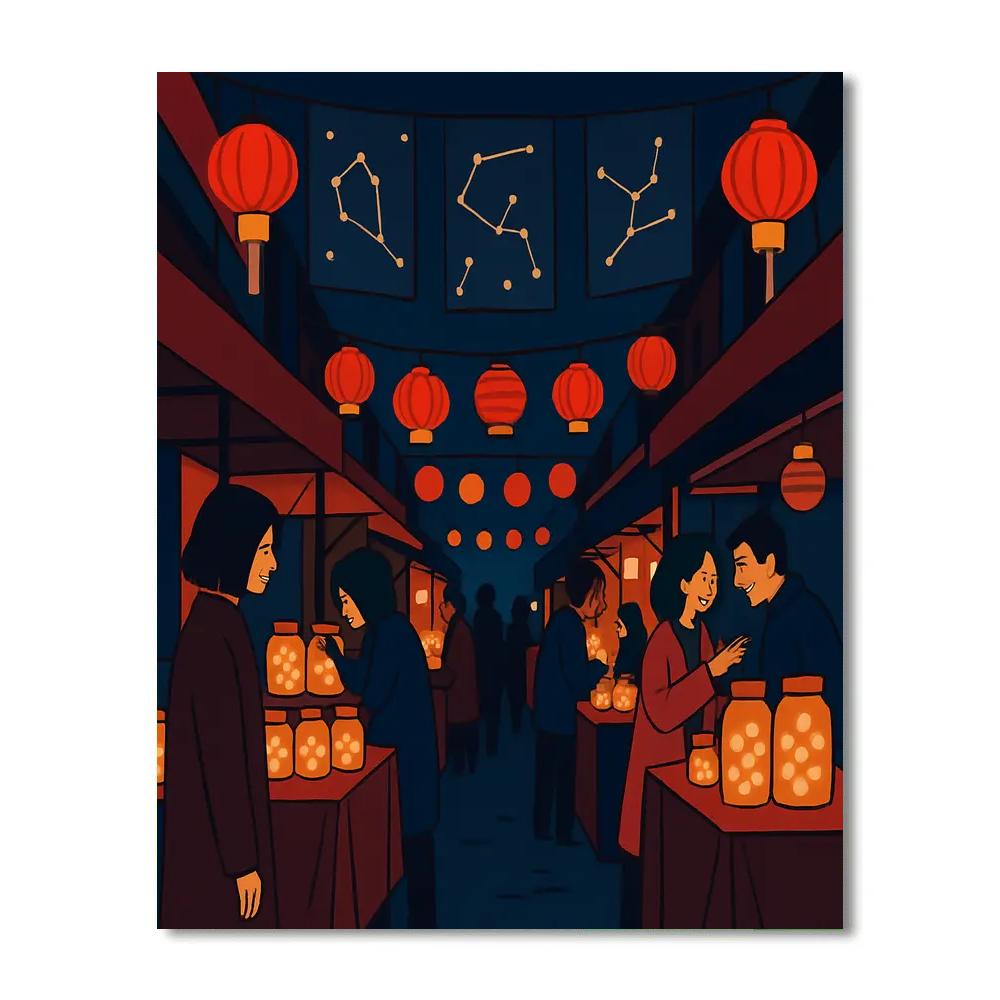 Valentines Day Night Market Of Shooting Stars Number painting