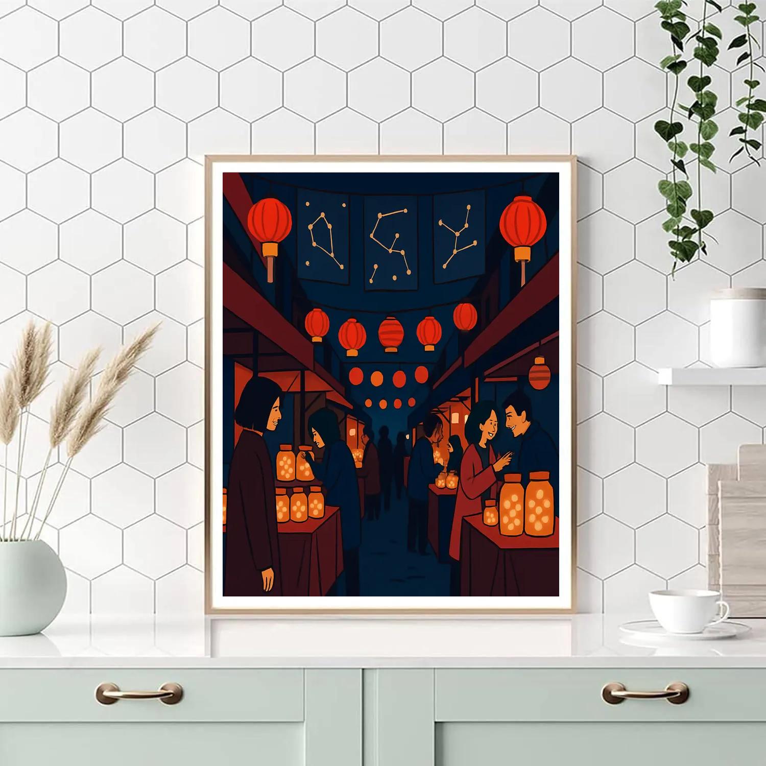 Valentines Day Night Market Of Shooting Stars Number painting