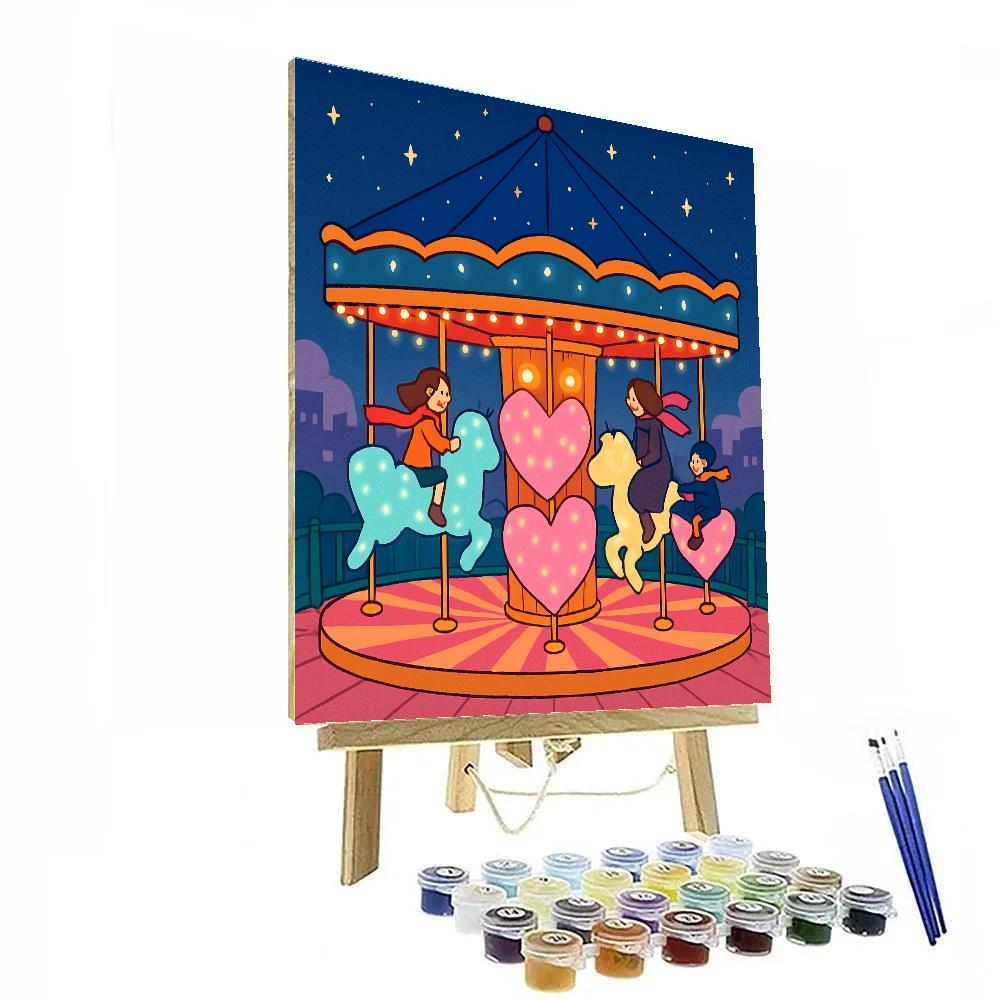 Starlit Carousel Valentines Day Ride painting number kit