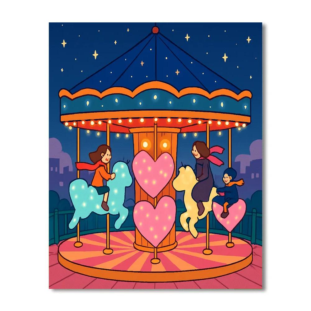 Starlit Carousel Valentines Day Ride painting number kit