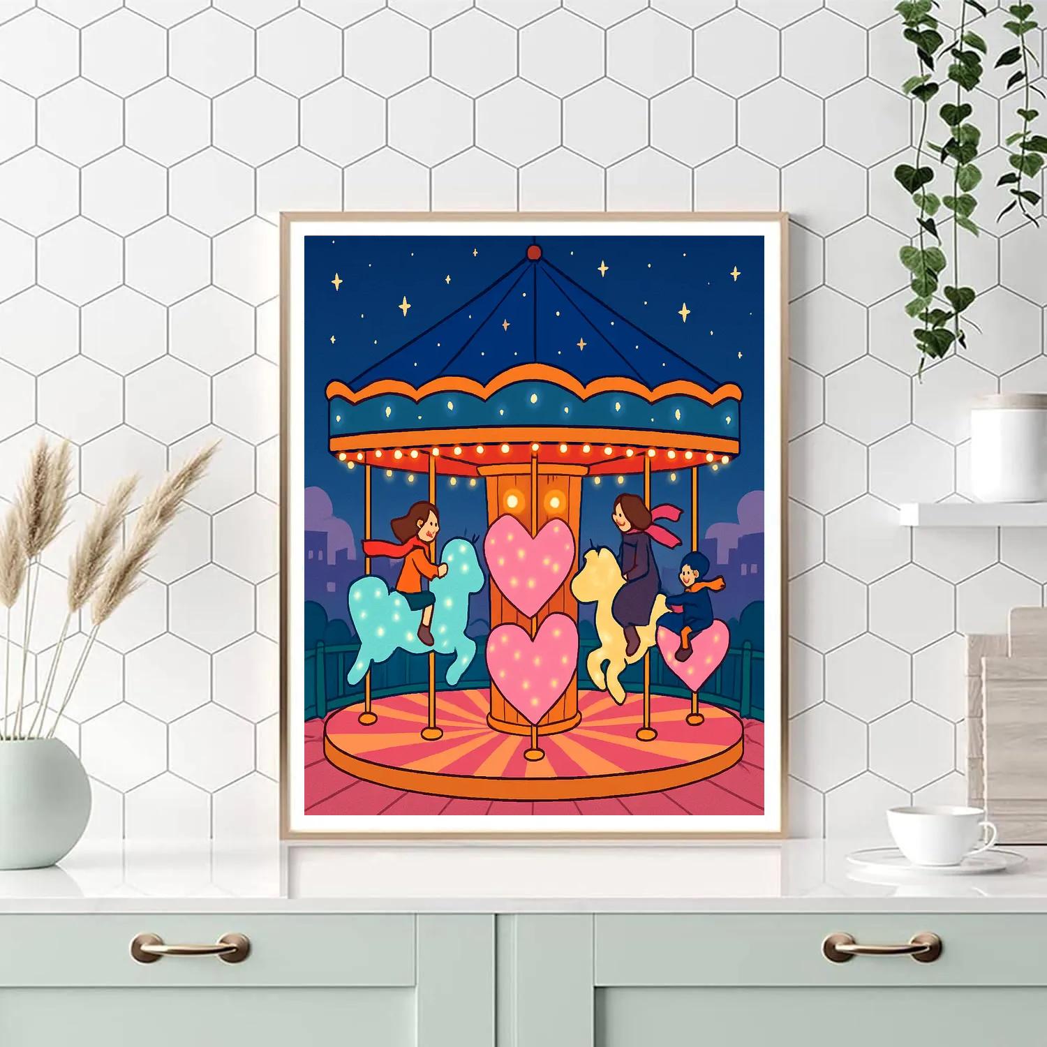 Starlit Carousel Valentines Day Ride painting number kit