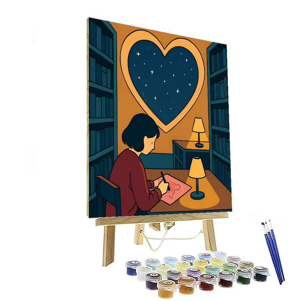 Midnight Library Window Valentines Day Glow Paint by numbers art