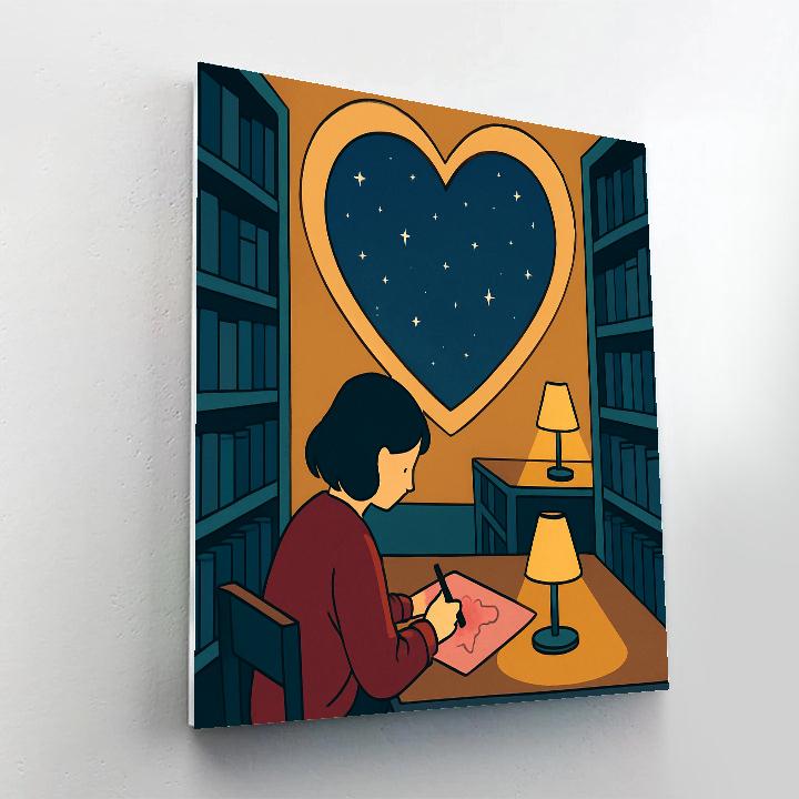 Midnight Library Window Valentines Day Glow Paint by numbers art