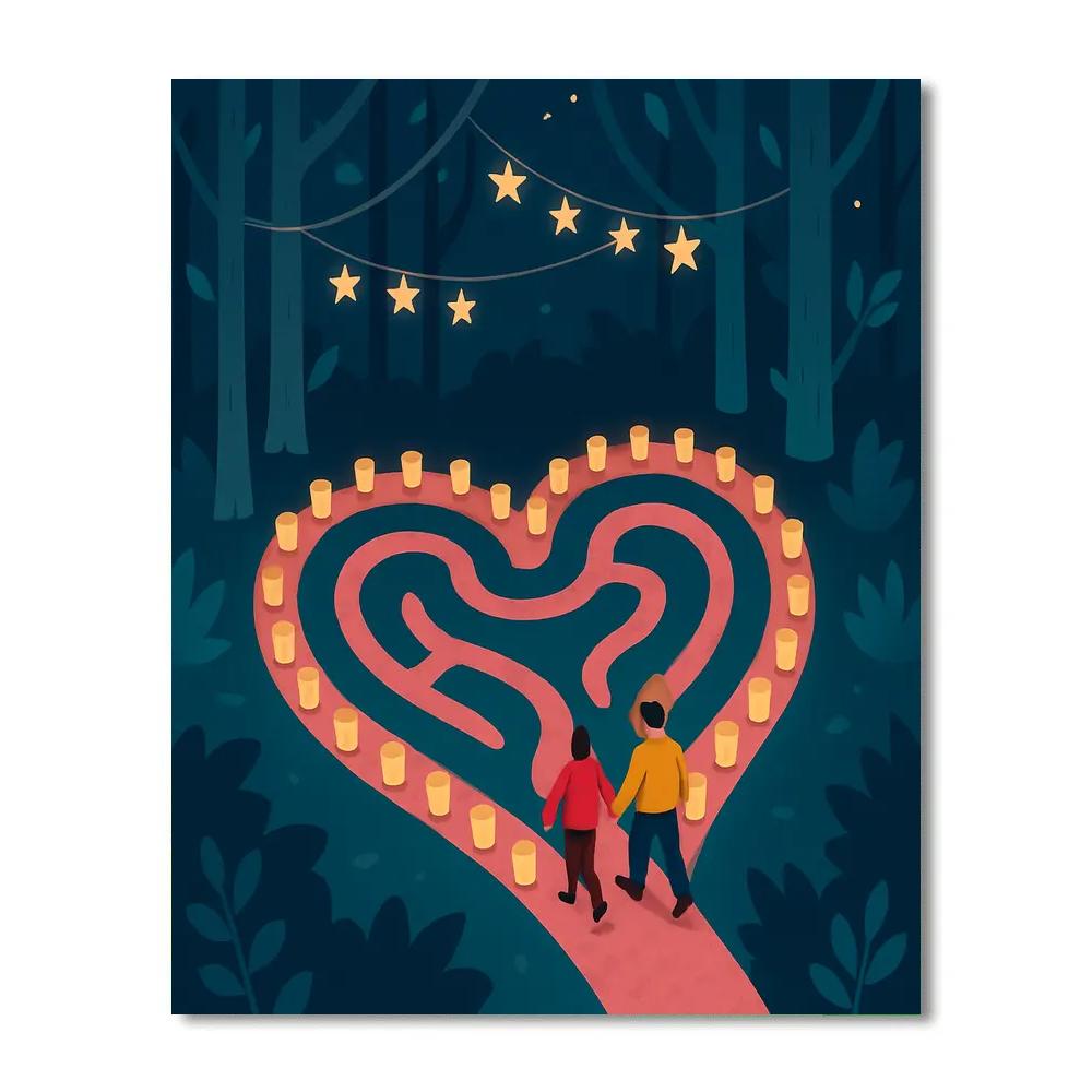 Valentines Day Lantern Forest Maze paint by number