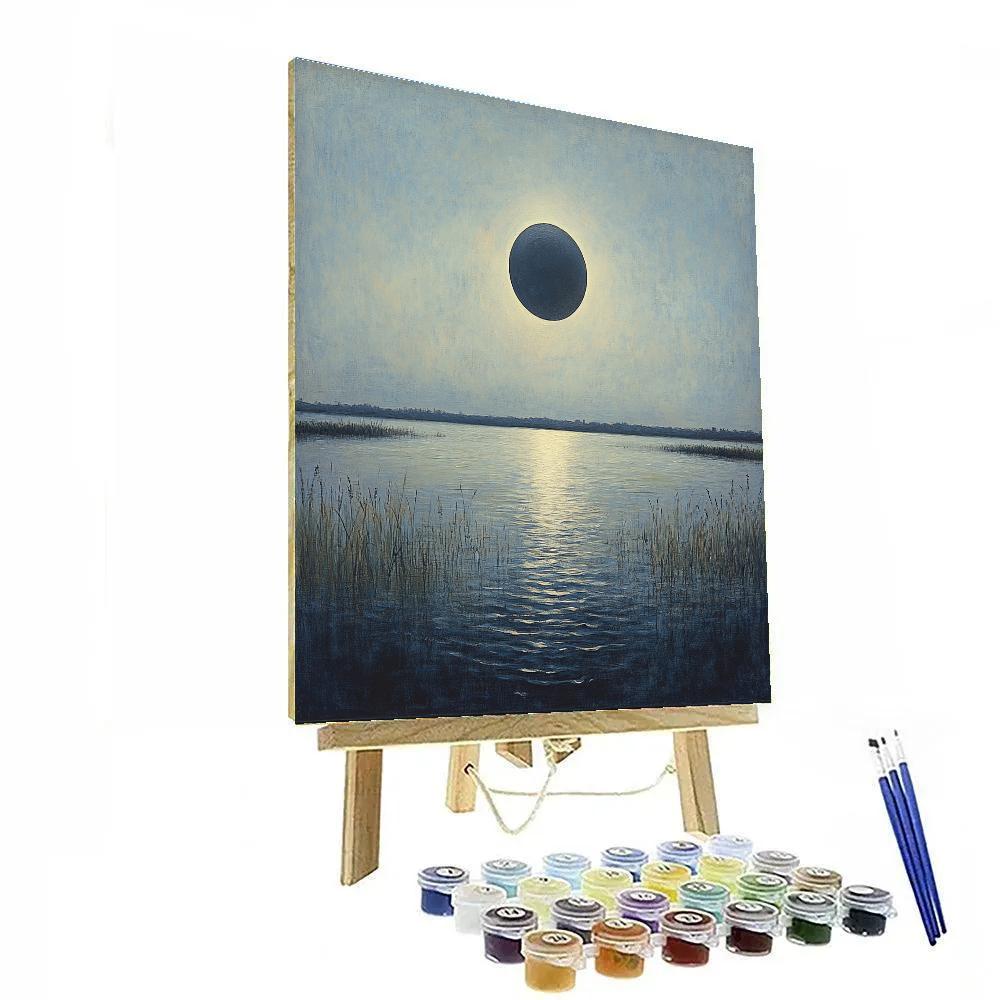 Leonardo Da Vinci Inspired Lunar Eclipse Over Silent Lake paint by color