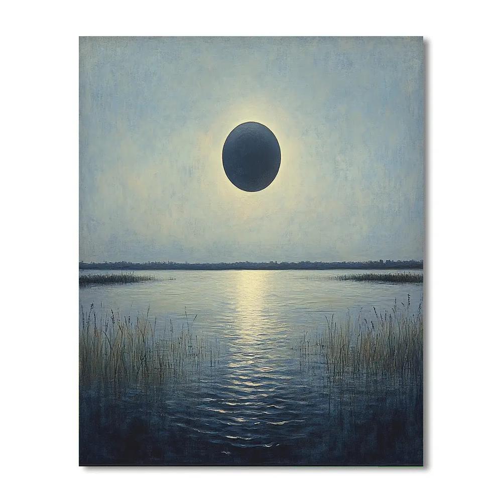 Leonardo Da Vinci Inspired Lunar Eclipse Over Silent Lake paint by color
