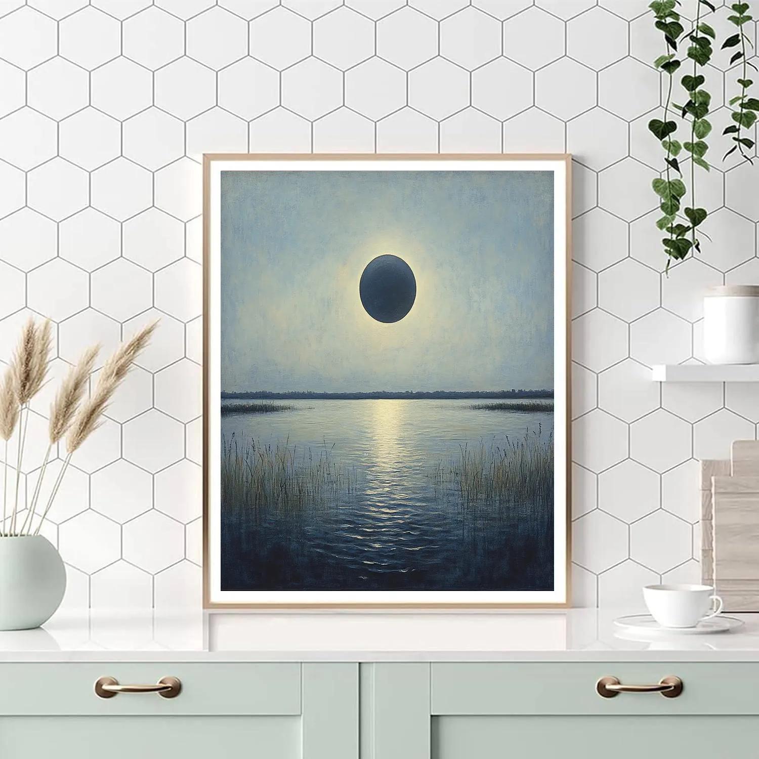 Leonardo Da Vinci Inspired Lunar Eclipse Over Silent Lake paint by color