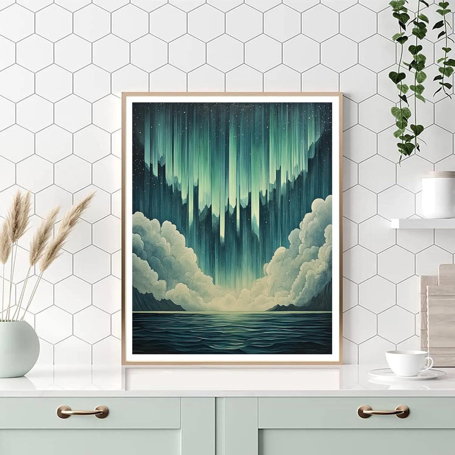 Michelangelo Inspired Aurora Strata Over Polar Sea Numbered painting kits