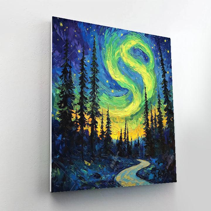 Van Gogh Inspired Aurora Over Pine Forest Paint by numbers art
