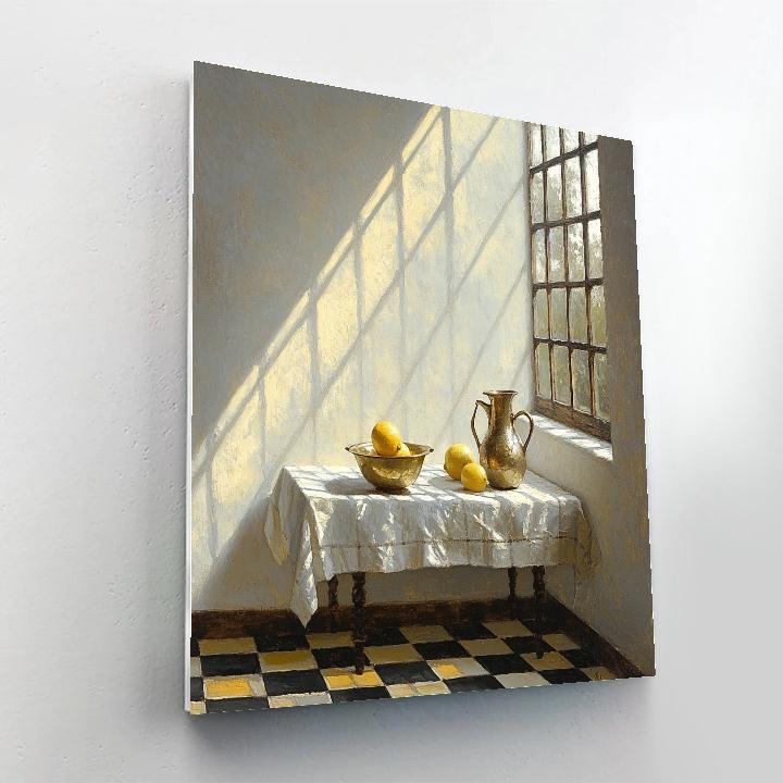 Johannes Vermeer Inspired Sunbeam On Tiled Floor With Brass Basin Painting by numbers kit
