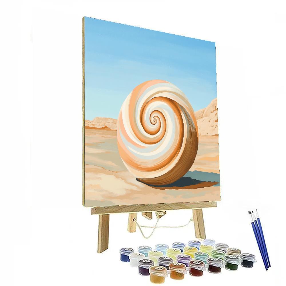 Georgia O’Keeffe Inspired Sunlit Shell Spiral Over Sandstone Horizon paint by color