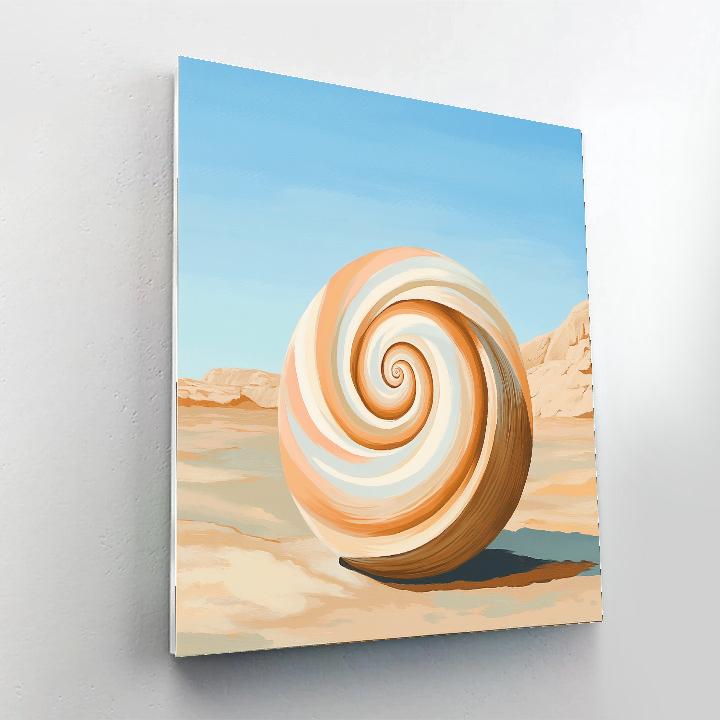 Georgia O’Keeffe Inspired Sunlit Shell Spiral Over Sandstone Horizon paint by color