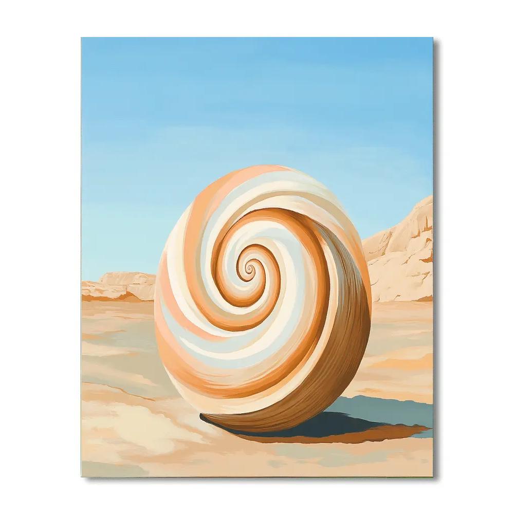 Georgia O’Keeffe Inspired Sunlit Shell Spiral Over Sandstone Horizon paint by color