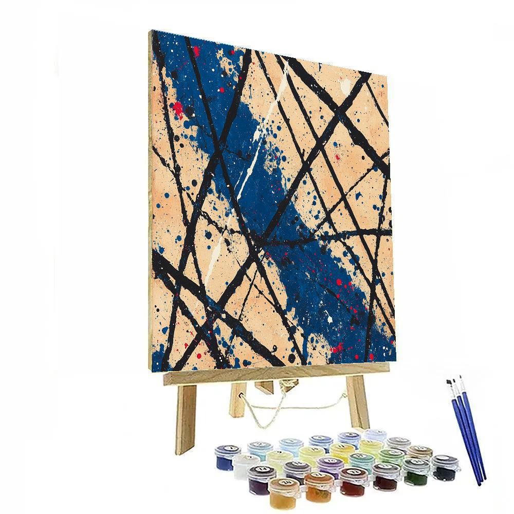 Jackson Pollock Inspired Monsoon Static In Ochre And Cobalt paint by color