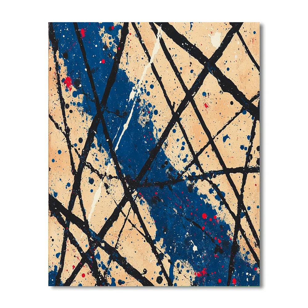 Jackson Pollock Inspired Monsoon Static In Ochre And Cobalt paint by color
