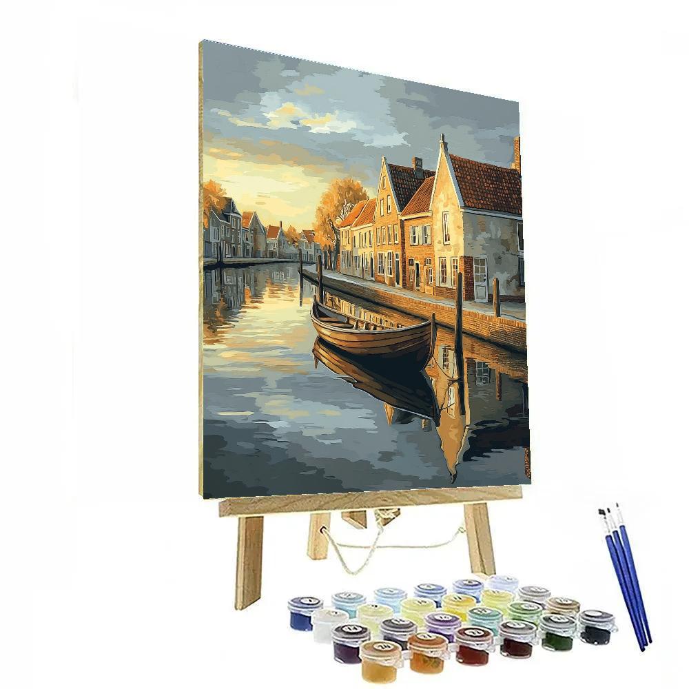 Johannes Vermeer Inspired Delft Canal Mirrorlight At Dawn paint by color