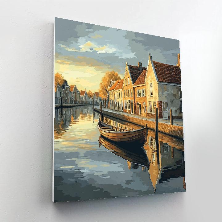 Johannes Vermeer Inspired Delft Canal Mirrorlight At Dawn paint by color