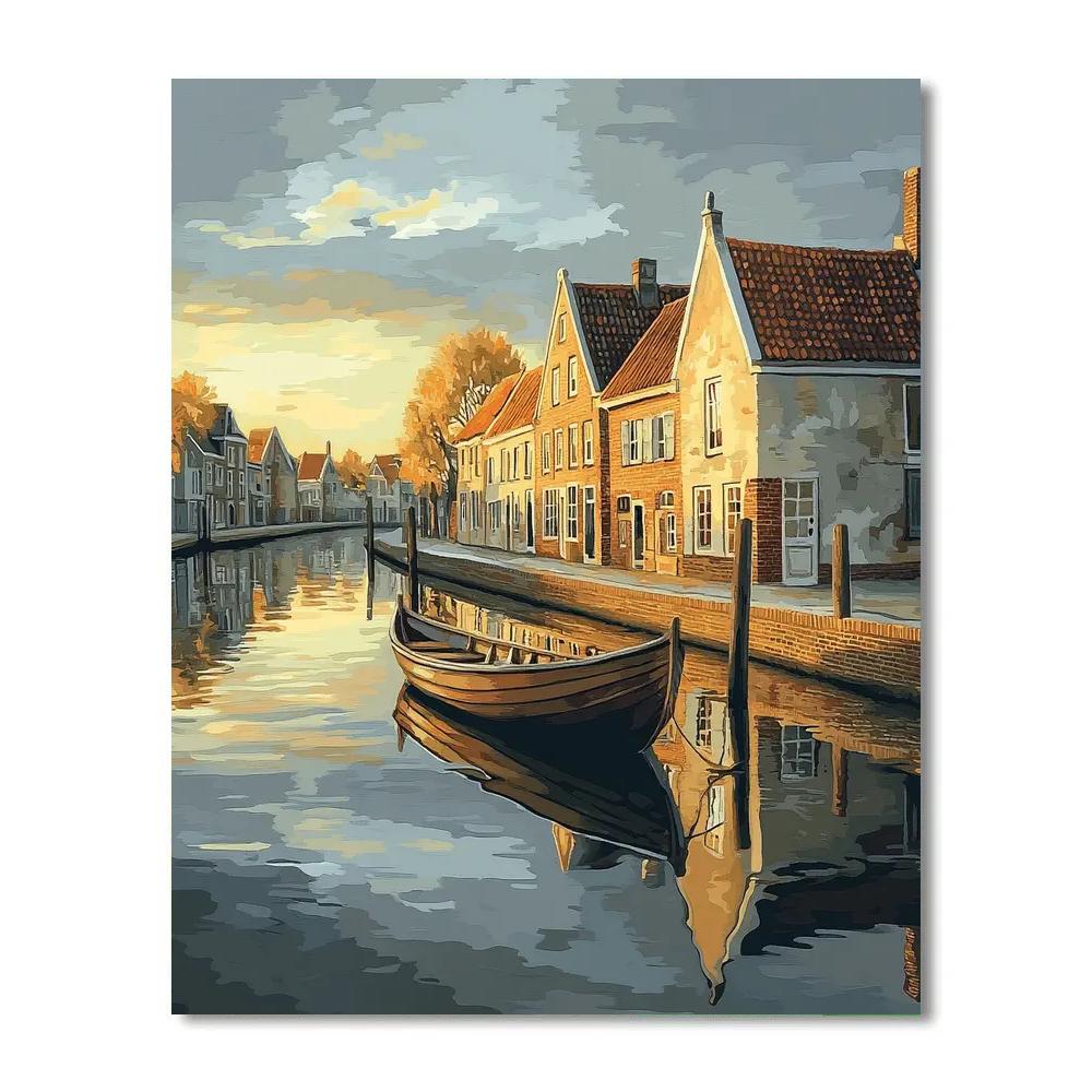 Johannes Vermeer Inspired Delft Canal Mirrorlight At Dawn paint by color