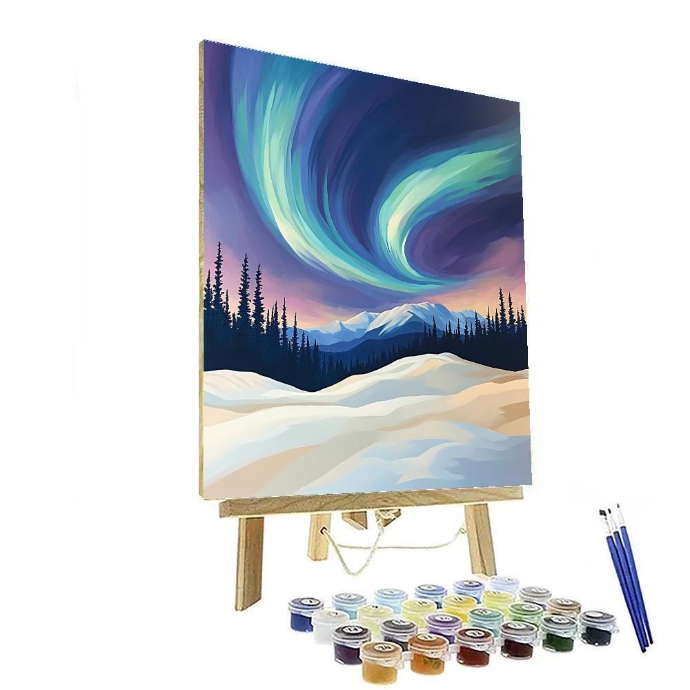 Lawren Harris Inspired Aurora Veil Over Silent Plateau paint by color