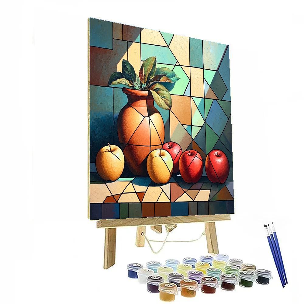 Pablo Picasso Inspired Cubist Orchard Still Life Of Apples And Terracotta Vase Paint by numbers art