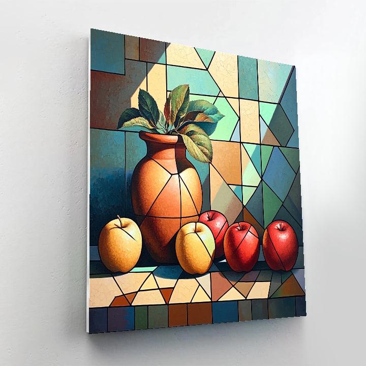Pablo Picasso Inspired Cubist Orchard Still Life Of Apples And Terracotta Vase Paint by numbers art