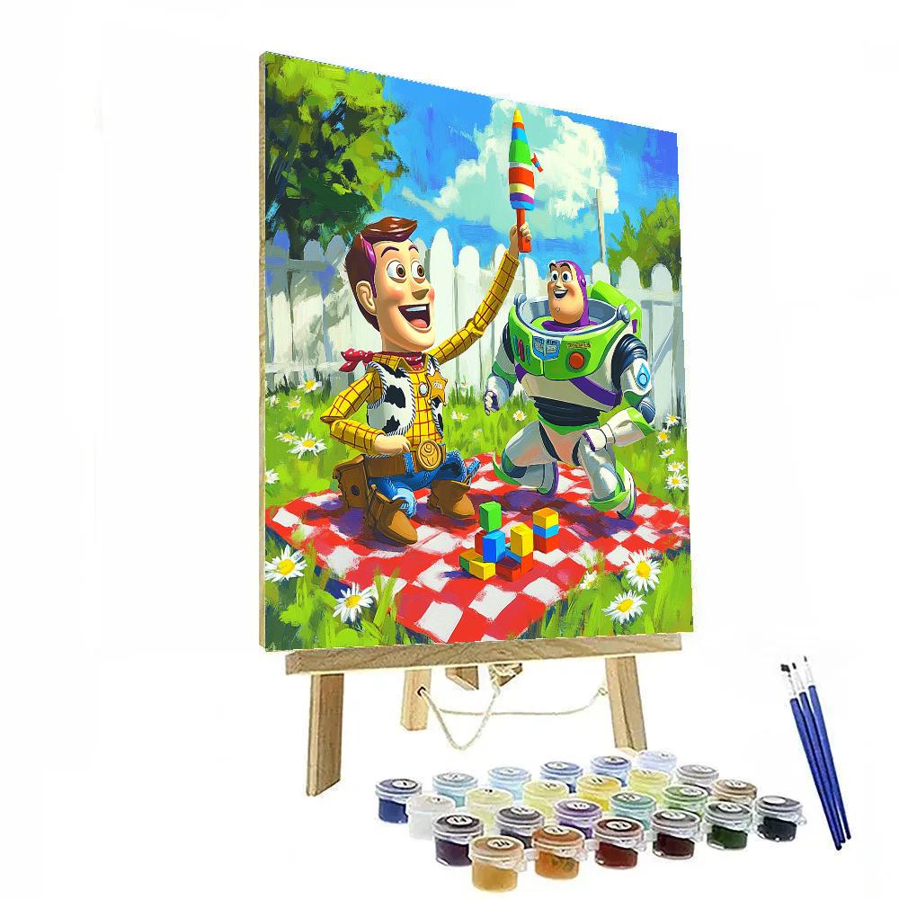 Woody And Buzz Lightyear Backyard Rocket Picnic Disney Inspired painting number kit
